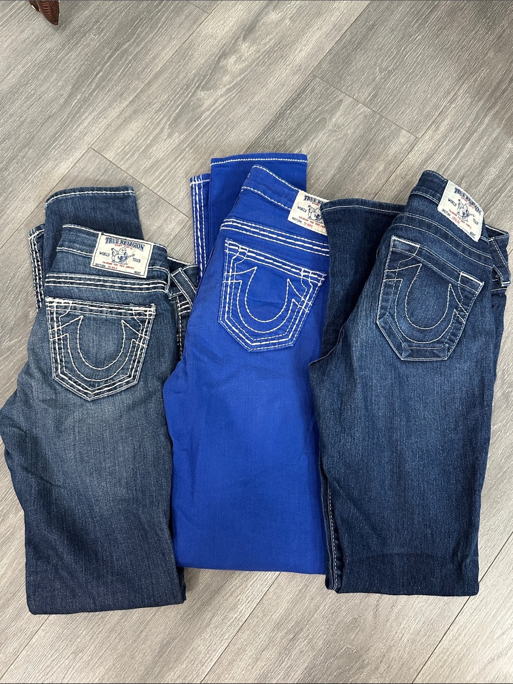 3 True Religion Women’s Skinny Jeans - Royal Blue & Dark Indigo Blues